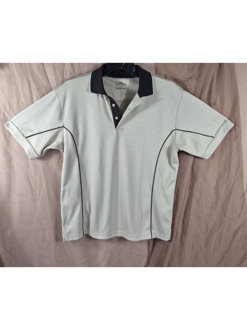 PGA Tour Men's Beige w/Black Piping Golf Performance Polo Shirt Size L/G